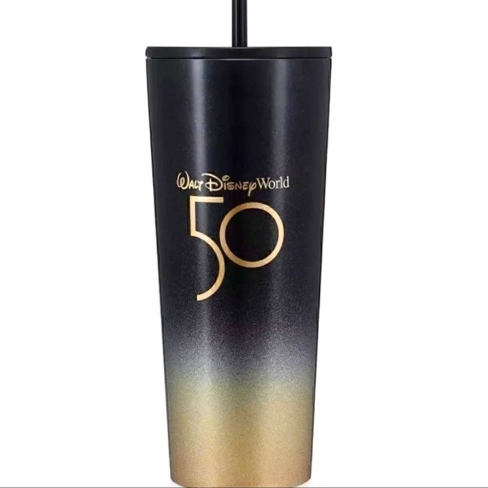 RARE Walt Disney World 50th Anniversary Luxe Logo Starbucks Tumbler Black / Gold